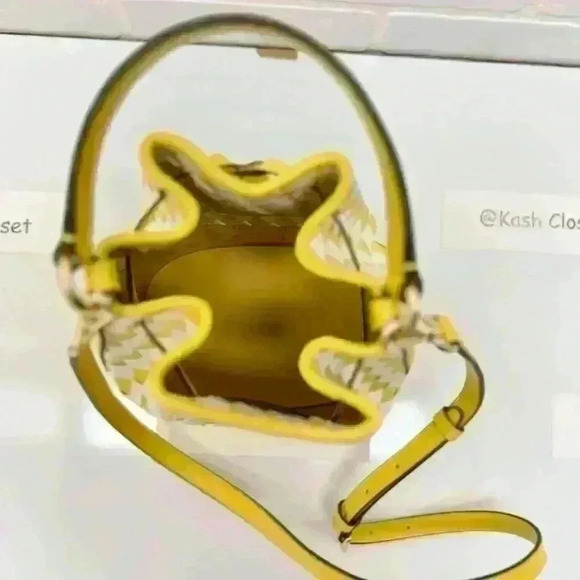 Michael Kors Reed Medium Belted Bucket Bag Purse Golden Yellow - Picture 7 of 9